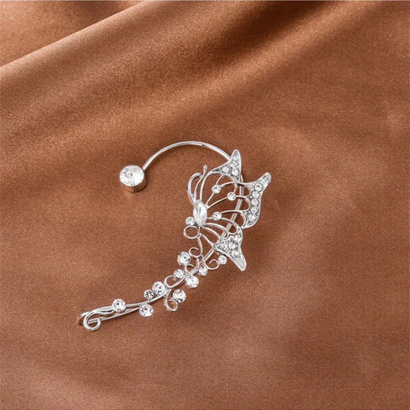 Sparkling Crystal Elf Butterfly Ear Cuff Without Piercing Clip Earrings