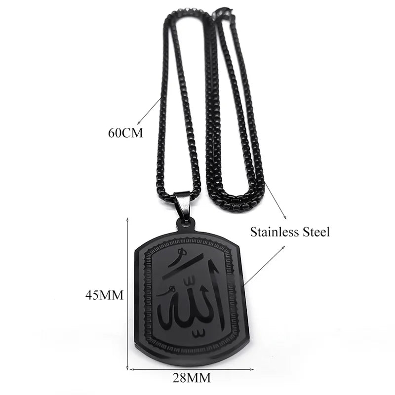 Stainless Steel Islamic Arab Allah Blessing God Pendant Necklace for Men/Women Black Color Islam Chain Necklace