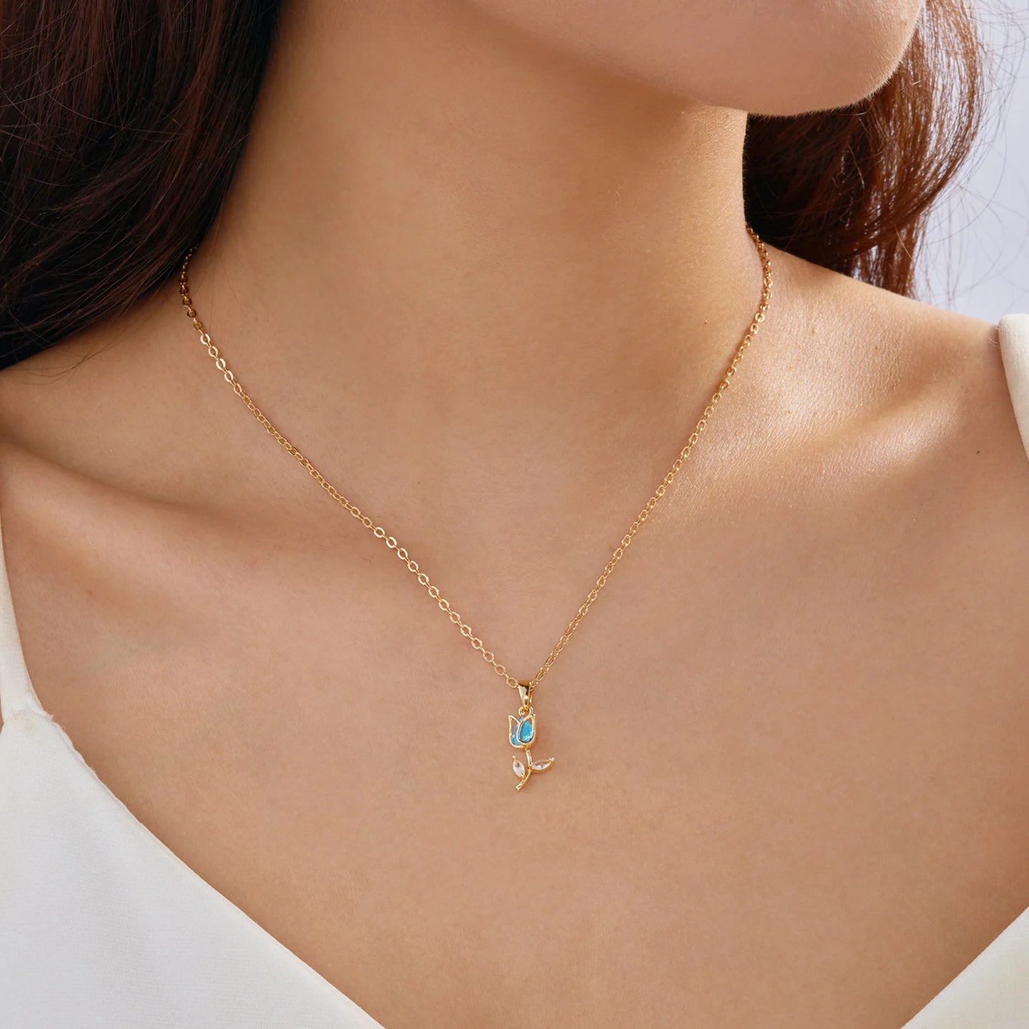 Light Luxury Tulip Flower Pendant Necklace