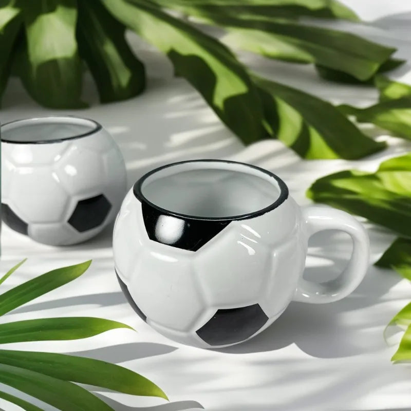 1pc Football Shape Ceramic Coffee Mug with Handle Heat-resistant Soccer Ball Cup