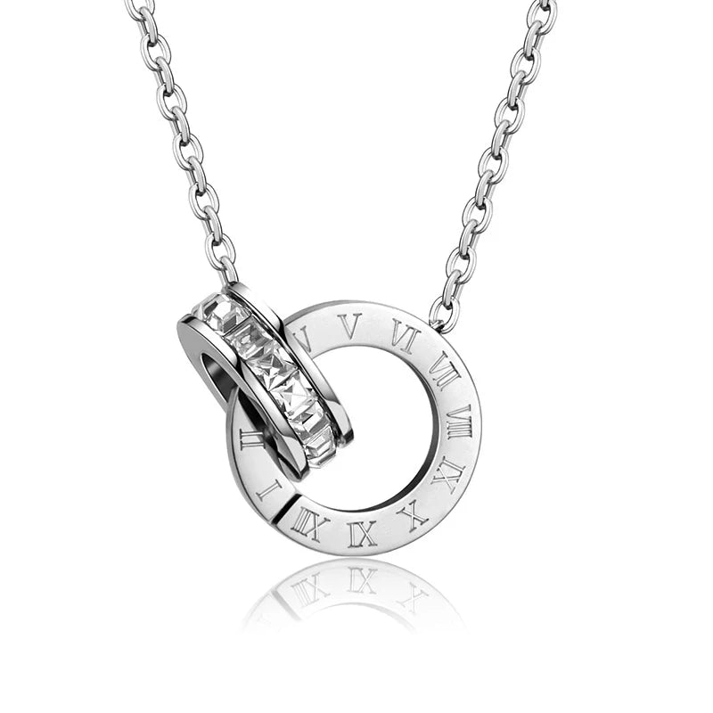 Roman Numeral Crystal Stainless Steel Earrings & Necklace set