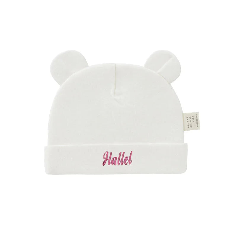 Personalized Baby Name Newborn Cotton Beanie with Ears for Boys or Girls 0-6M