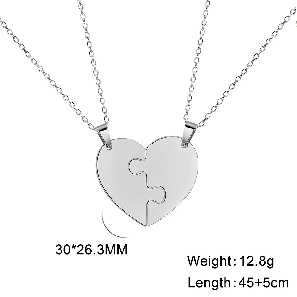 2Pcs Heart Puzzle Pendant Necklace