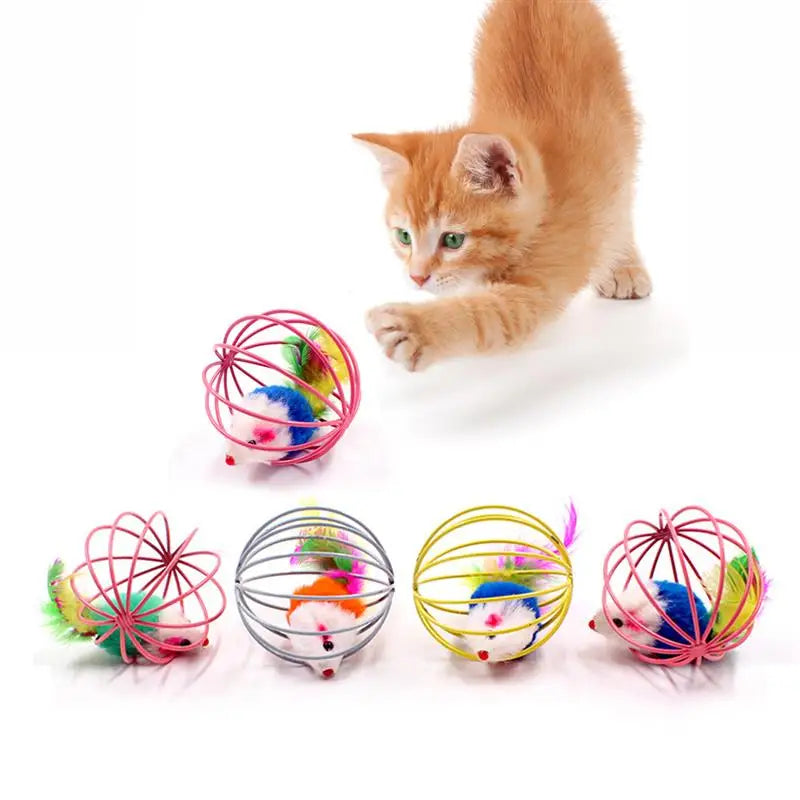 1pc Cat Toy Stick Feather Wand with Bell Mouse Cage Toys Random Color