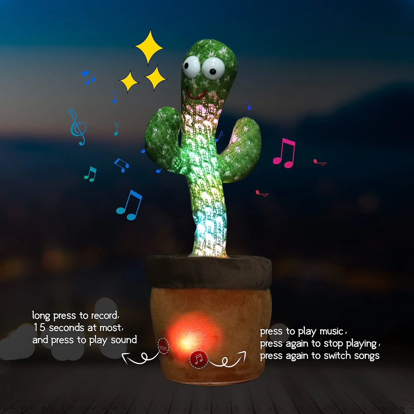 Rechargeable Cactus Glowing Dancing Electronic Plush Toys Can Sing Record