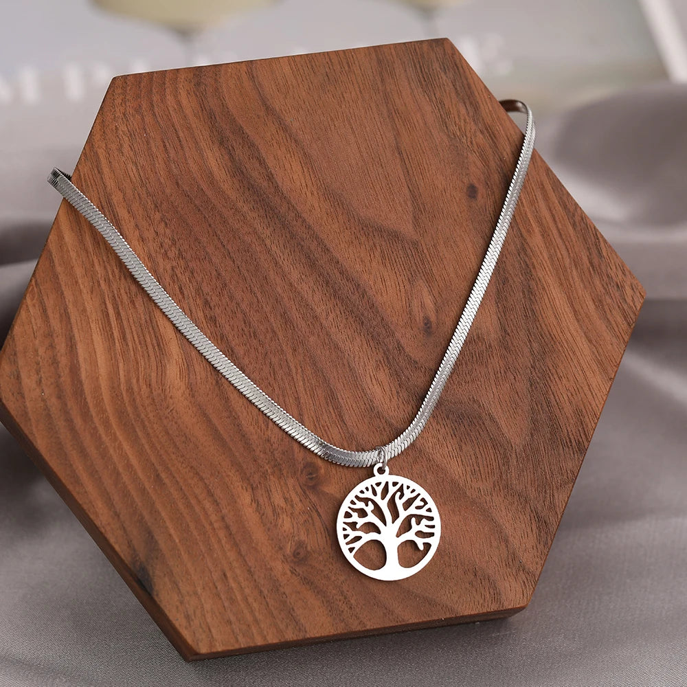 Unique Tree of Life Pendant with a Snake Herringbone Blade Chain