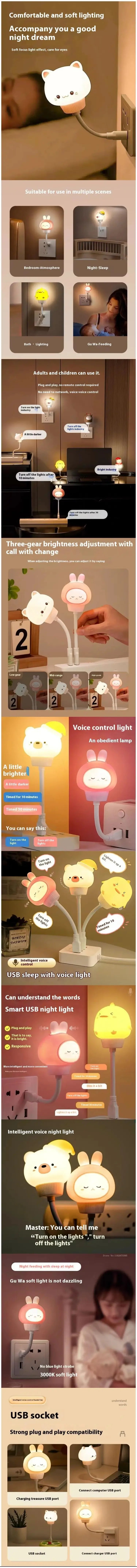 Smart Voice Control Moon Night Light USB Plug in