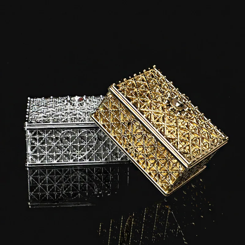 2 PCs Mini Treasure Storage Jewelry Box Silver-color Hollow Flower Pattern