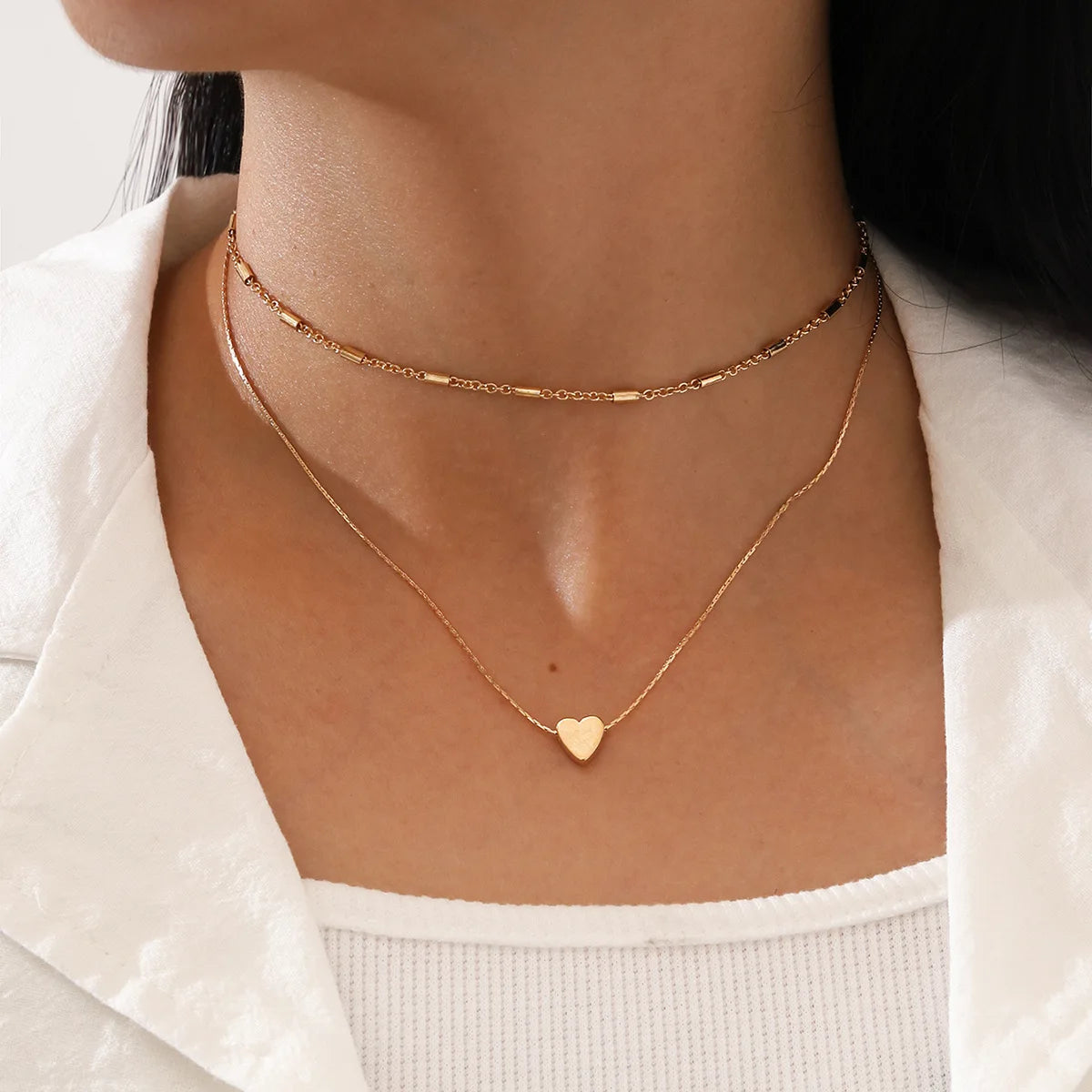 Trendy Fashion Simple Heart Pendant Necklace in Gold & Silver Color