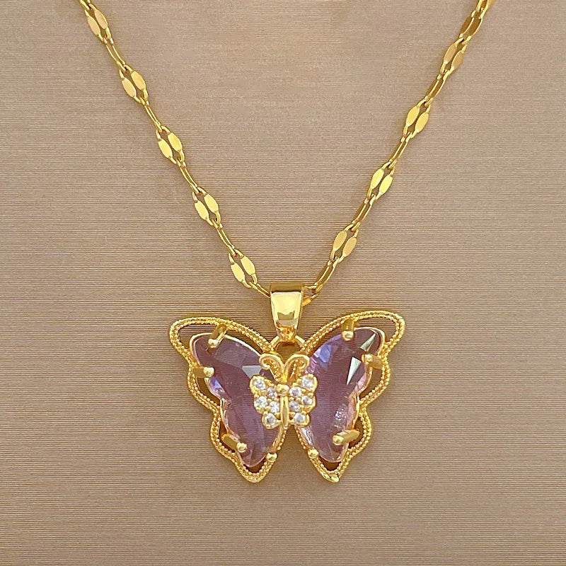 Gorgeous and Stylish Hollow Butterfly Necklace with Crystal Drop