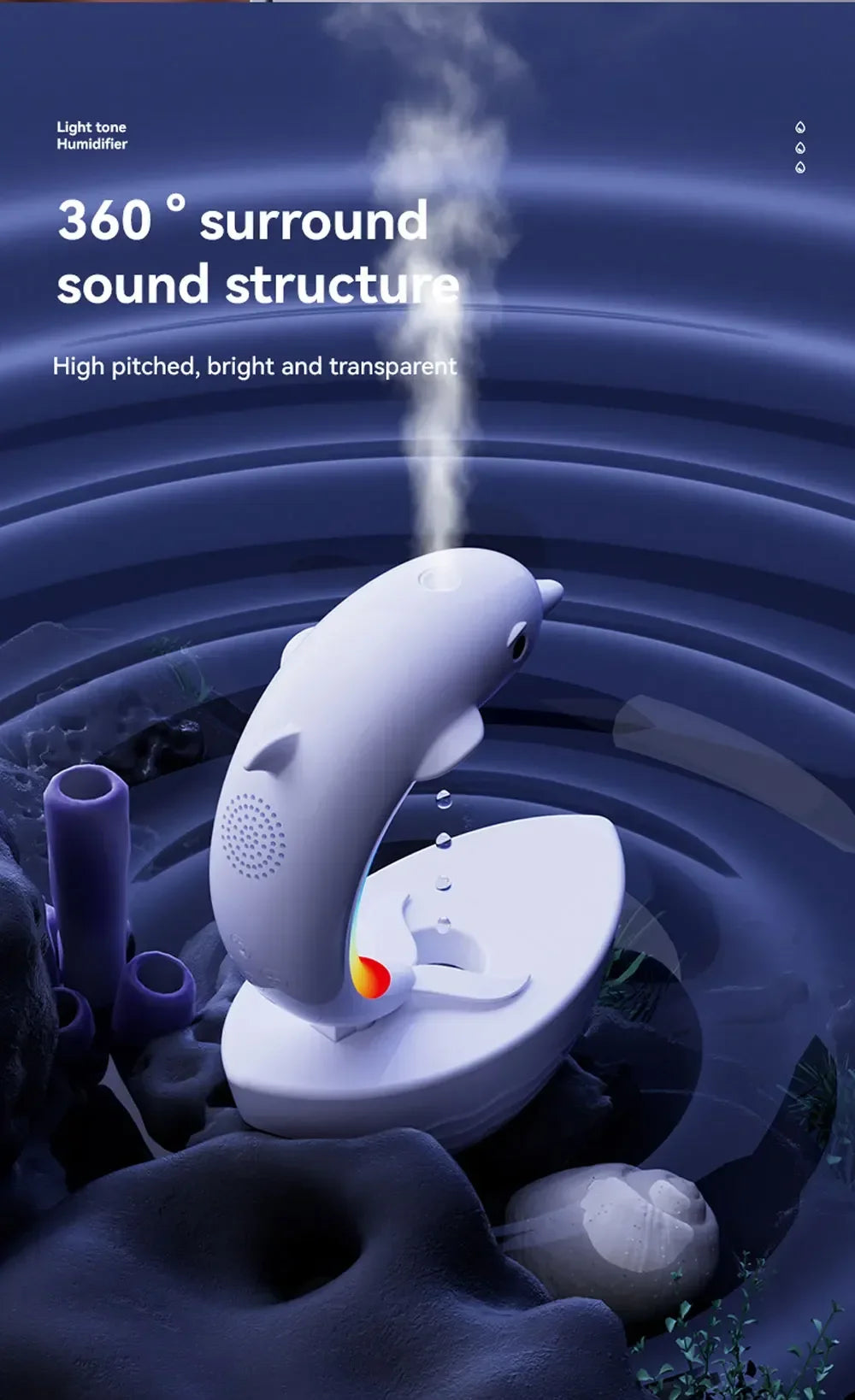 Desktop Dolphin Speaker Ambient Light Bass Bluetooth Speaker Home Anti-Gravity Humidifier