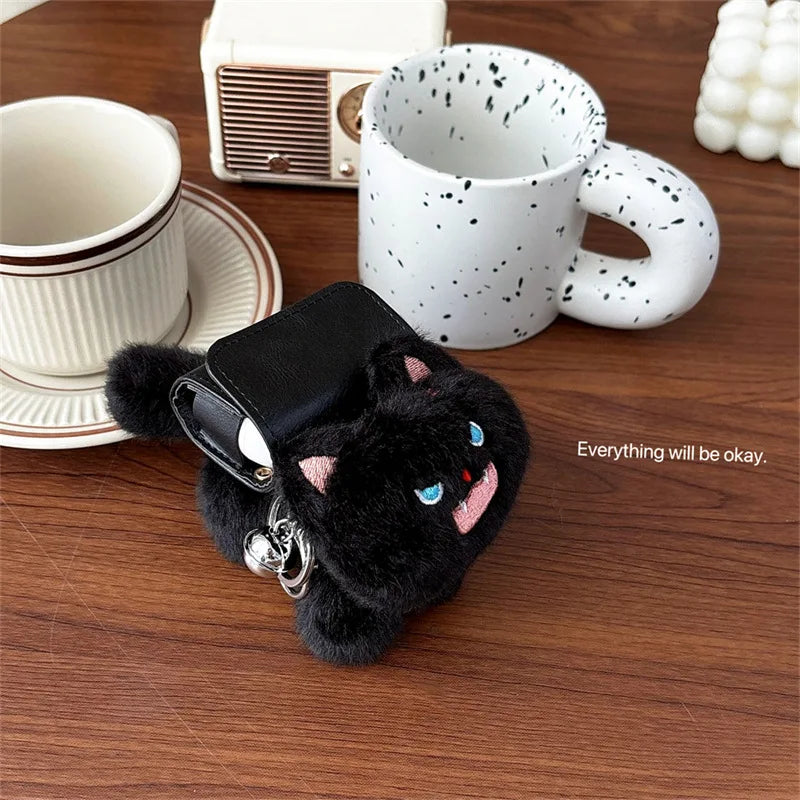 Black Cat Backpack Plush Case for AirPods