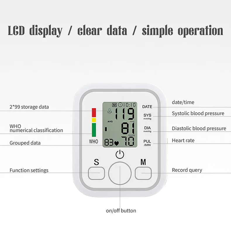 Medical Digital Arm BP Blood Pressure Automatic monitor, Heart Rate Pulse Meter Oximeter