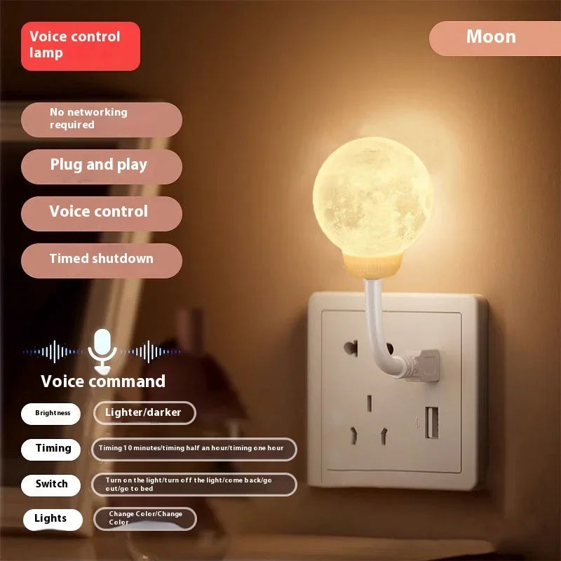 Smart Voice Control Moon Night Light USB Plug in