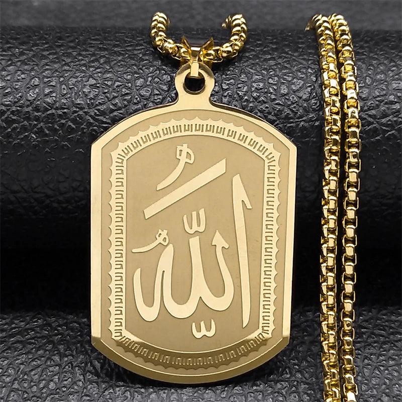 Stainless Steel Islamic Arab Allah Blessing God Pendant Necklace for Men/Women Black Color Islam Chain Necklace