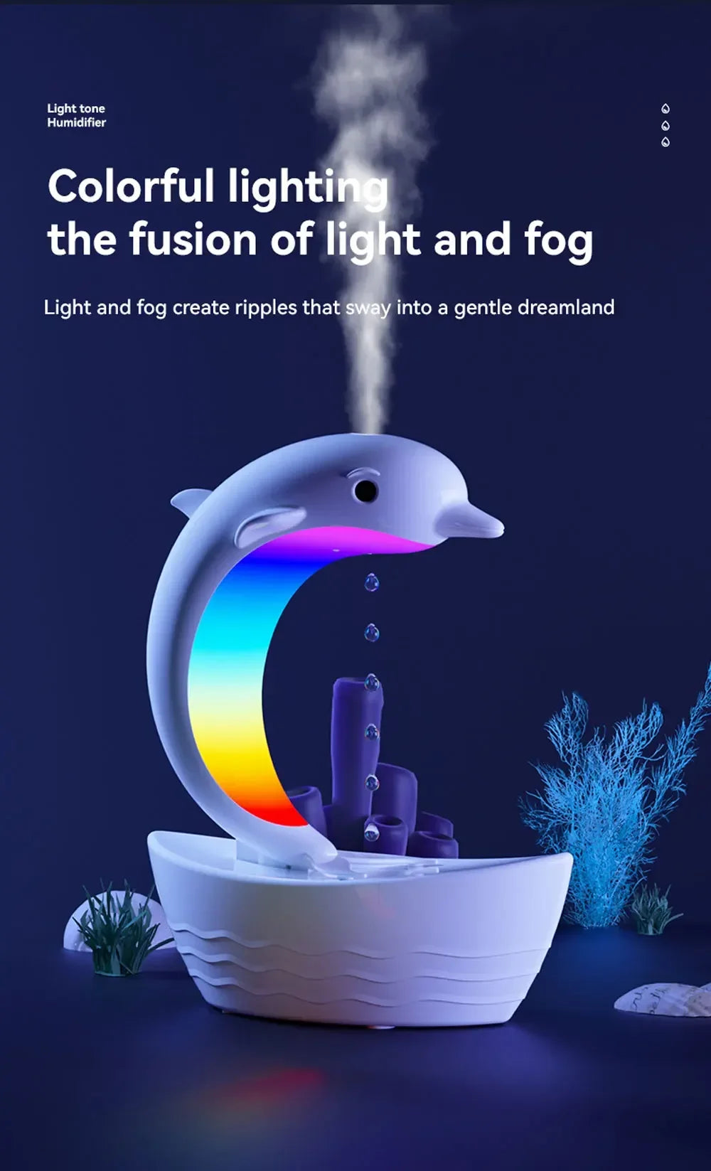 Desktop Dolphin Speaker Ambient Light Bass Bluetooth Speaker Home Anti-Gravity Humidifier