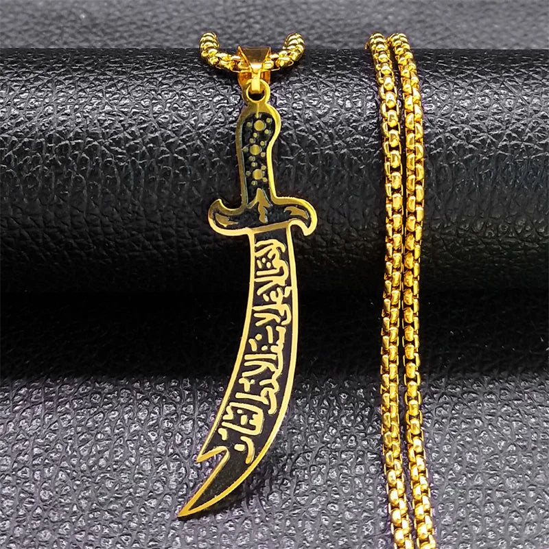 Arabic Ali Sword Knife Chain Necklaces Stainless Steel Gold Color