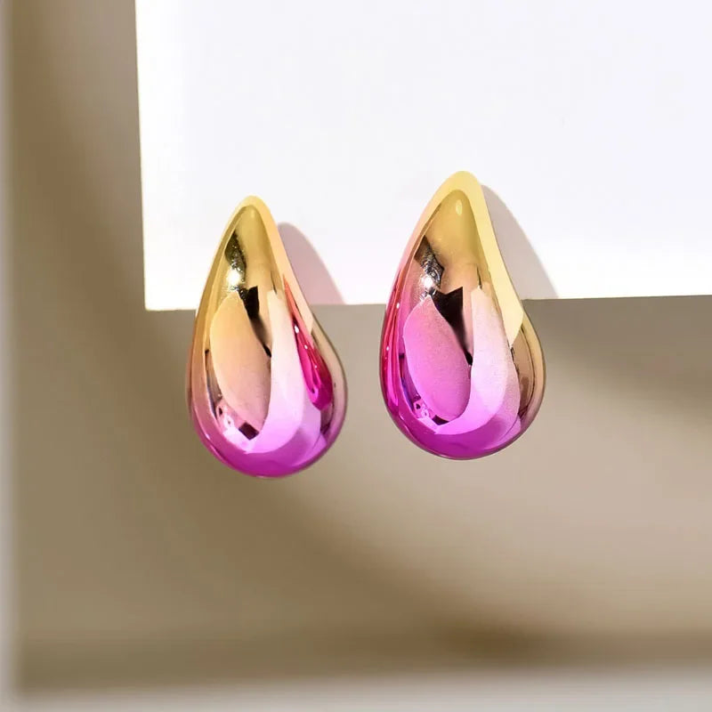 Thick Colorful Teardrop Earrings, Gradient Waterdrop Drop