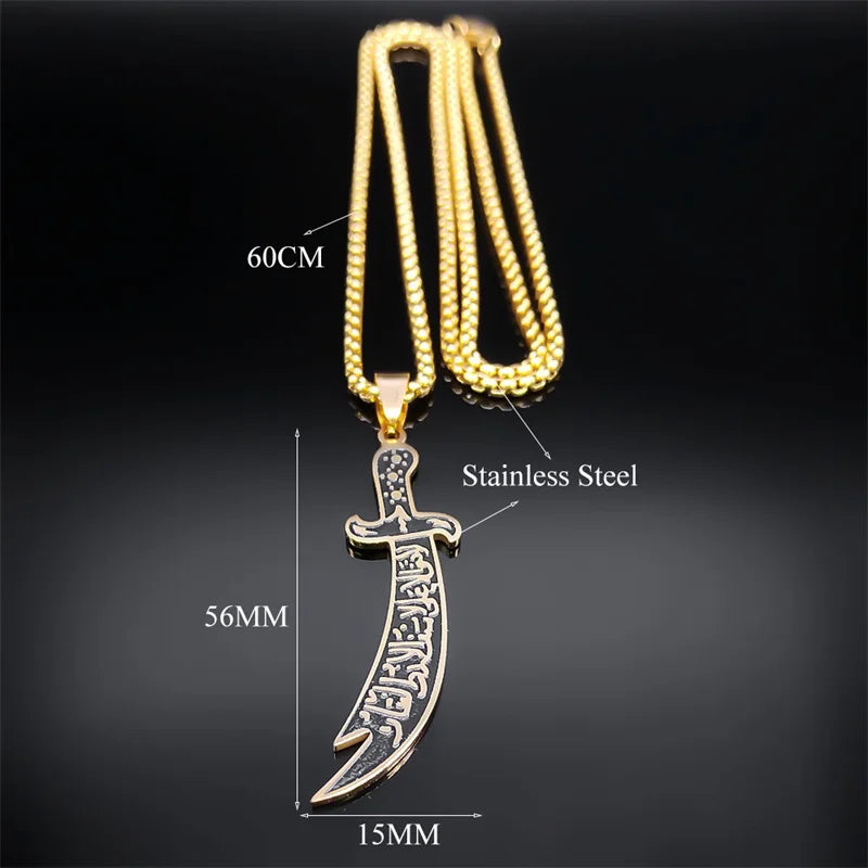 Arabic Ali Sword Knife Chain Necklaces Stainless Steel Gold Color