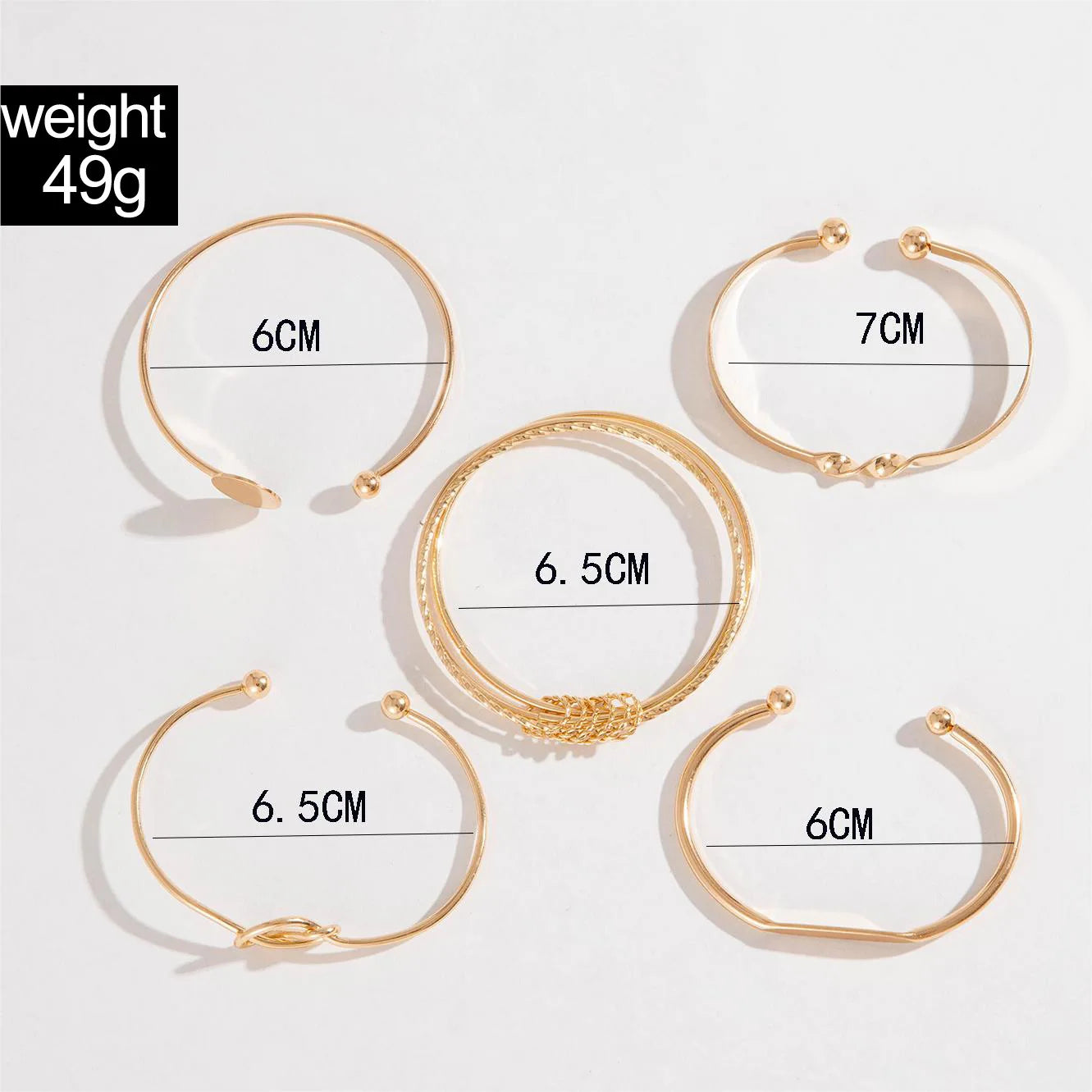 Personalized Simple Chain Bracelet Set 5Pcs/set Retro Fashion Smooth Geometric Open Design for Men and Women