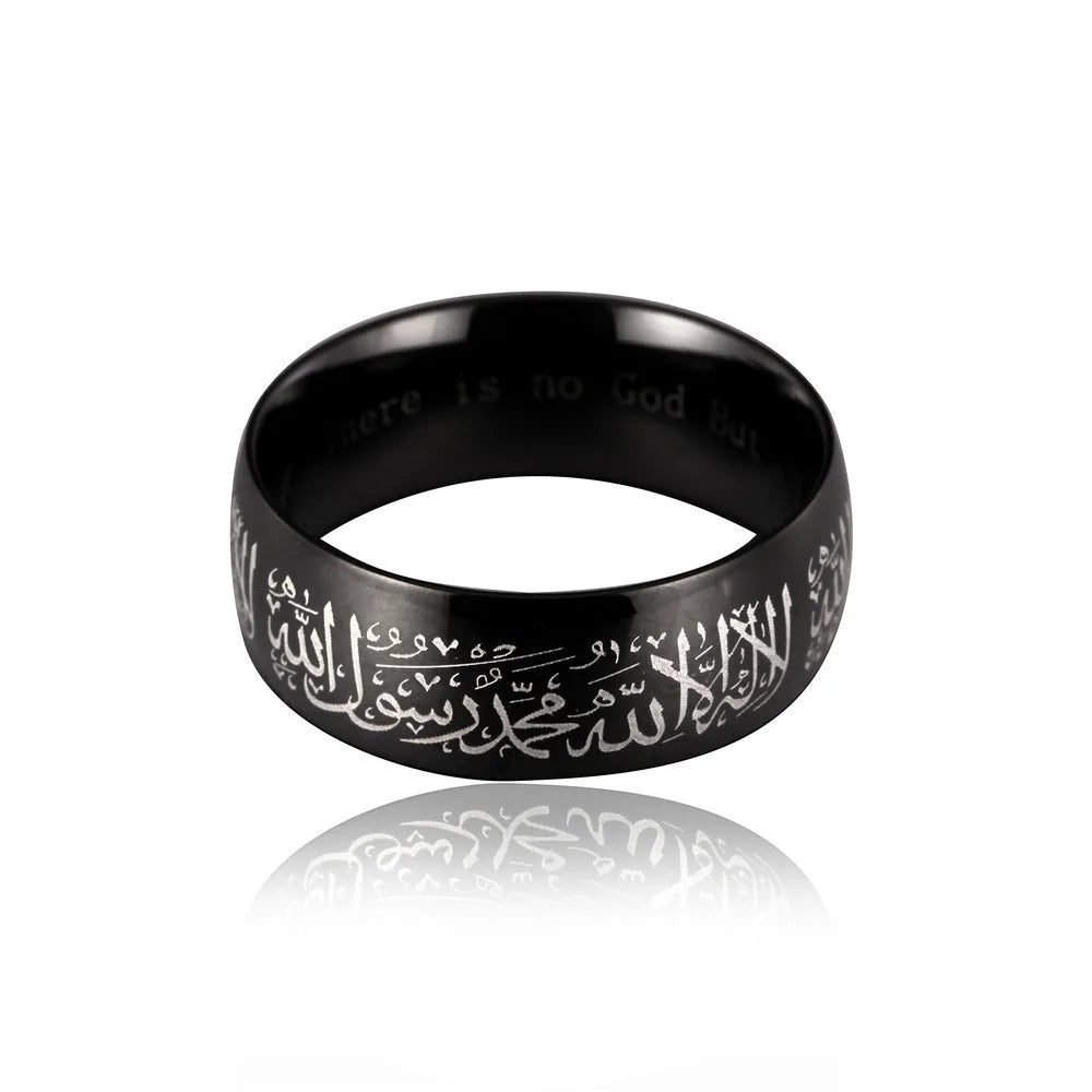 Islamic Shamanism Hui Mantra Ring: Fashionable Titanium Steel Muslim Jewelry for Eye Catching Short Stylish