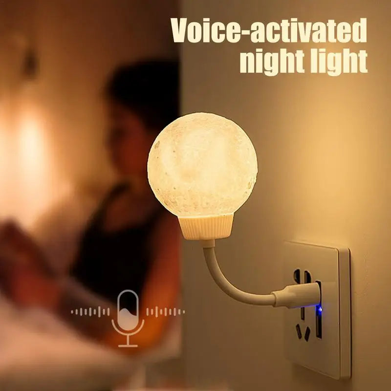 Small Desk Lamp Voice Activated Moon Table LED Lamp With Timer and 3 Lighting Adjustable USB-Powered