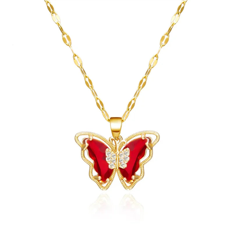 Gorgeous and Stylish Hollow Butterfly Necklace with Crystal Drop