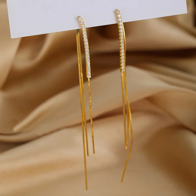 Long Crystal Tassel Zircon Rotating Twisted Women's Earrings