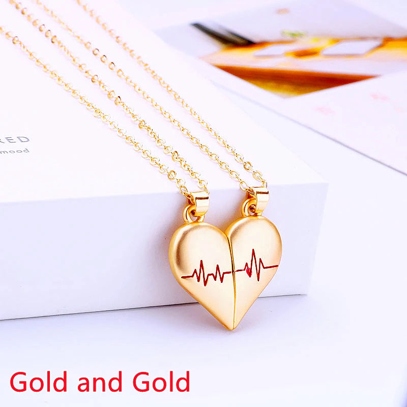 Quality Couple Pendant Necklace Electrocardiogram, Magnetic Heart