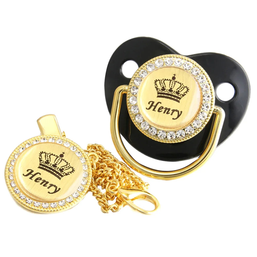 Personalized Crown Name Baby Pacifier With Chain Clip