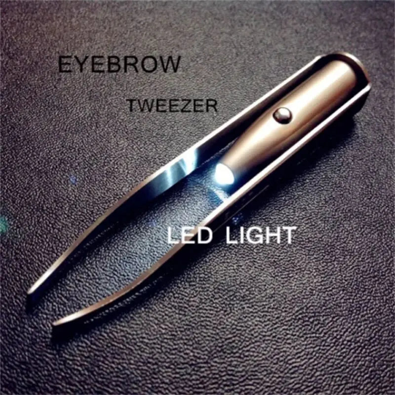 Portable Stainless Steel Smart Design Eyebrow Hair Remove Tweezer with LED Light Makeup Tool