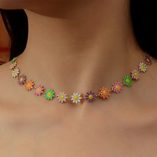 Double Layer Daisy Flower Chain Necklace