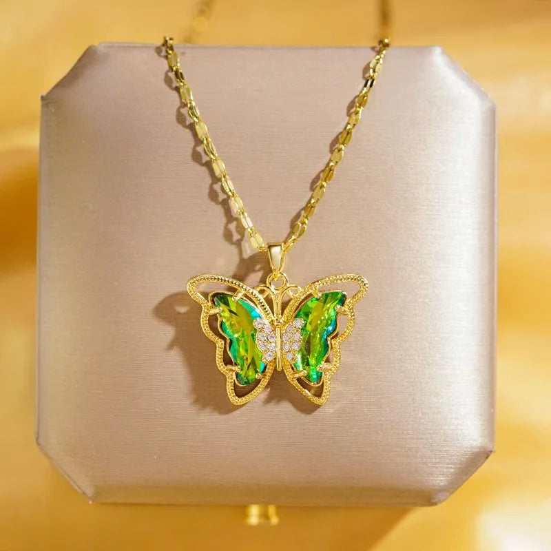 Gorgeous and Stylish Hollow Butterfly Necklace with Crystal Drop