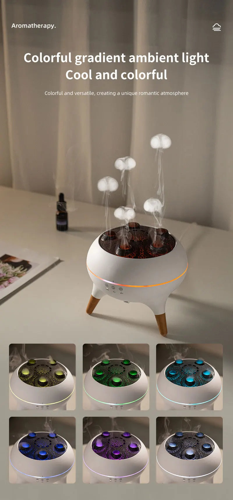 Dynamic Jellyfish Air Humidifier 250ml Essential Oil Diffuser Remote Control Bedroom Humidifier With 7 Colorful Night Lights