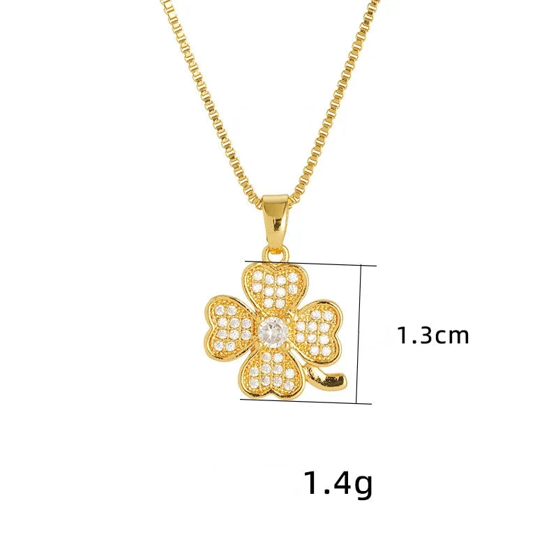 14k Gold Color Clover Pendant Box Necklace Chain