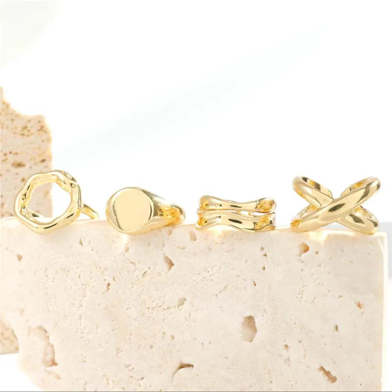 6Pcs/Set Gold Color Geometric Open Rings