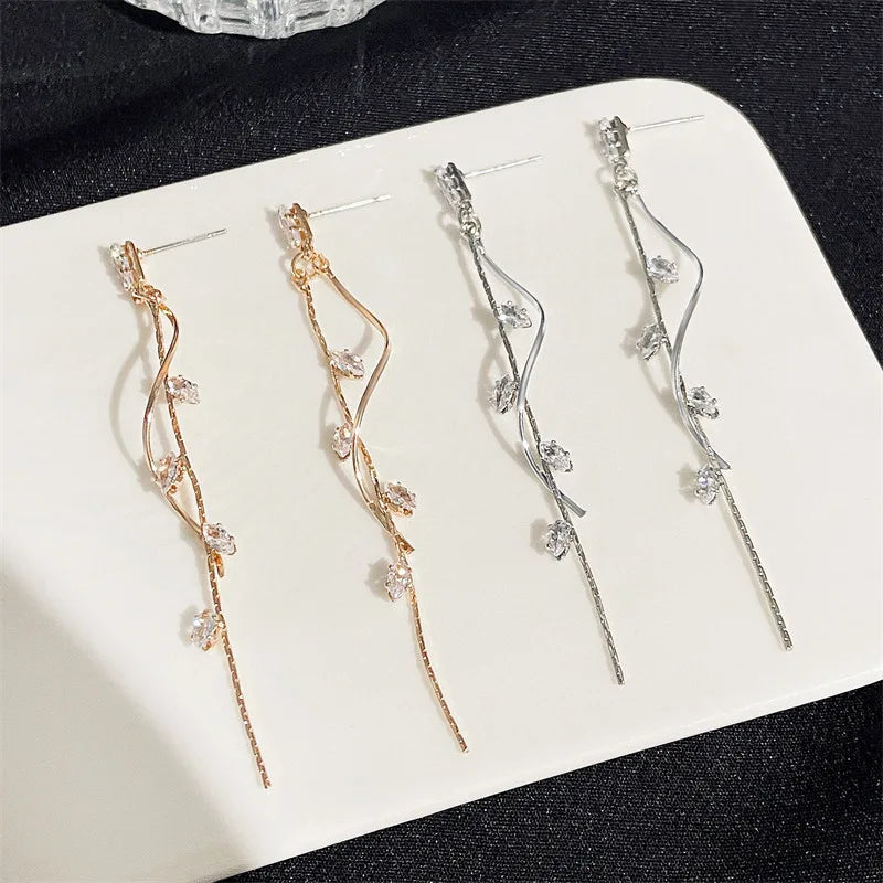 Long Crystal Tassel Zircon Rotating Twisted Women's Earrings