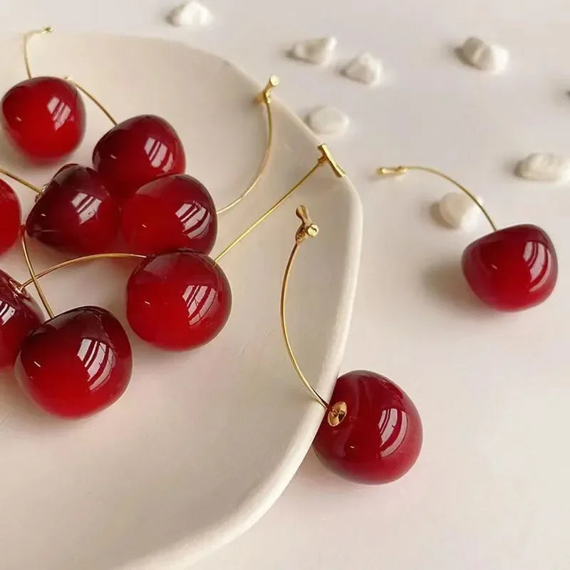 Small Fresh Sweet Red Cherry Earrings Cherries Pendant Earrings