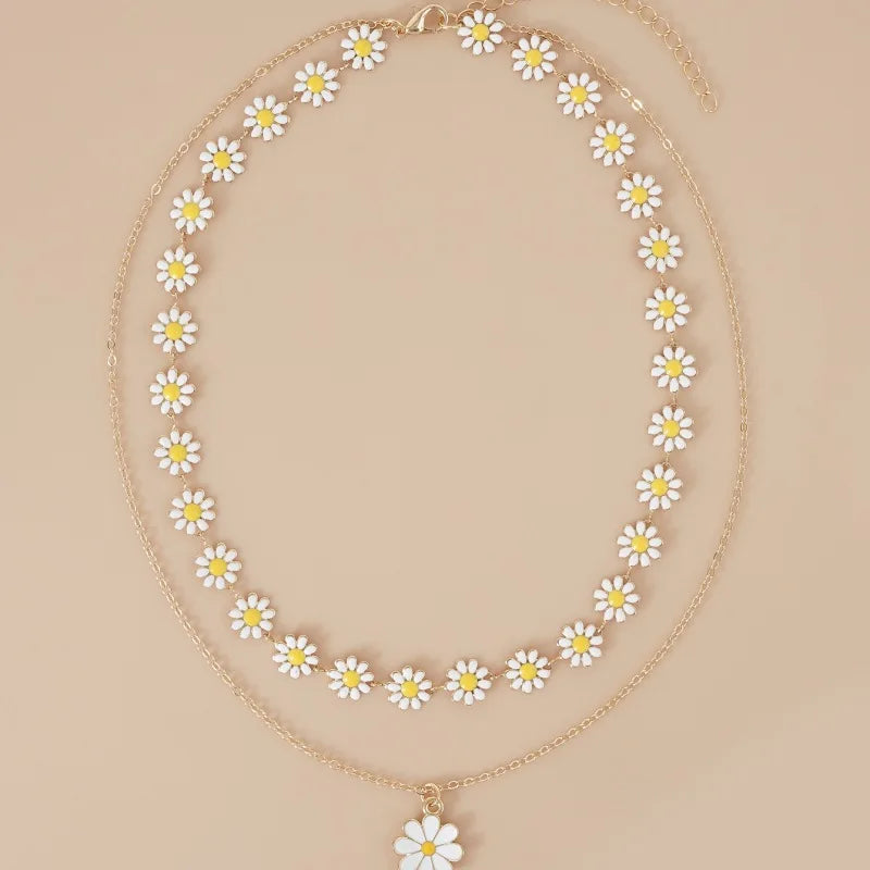 Double Layer Daisy Flower Chain Necklace