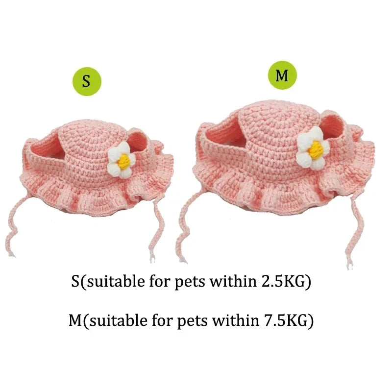 Hand-made woven elastic pet hats.