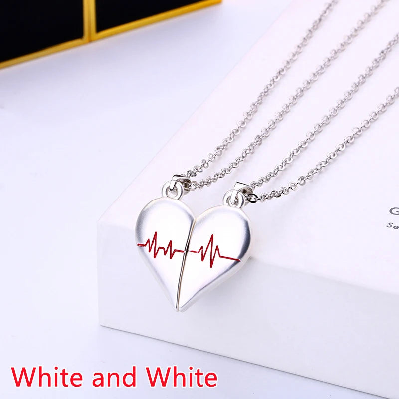 Quality Couple Pendant Necklace Electrocardiogram, Magnetic Heart