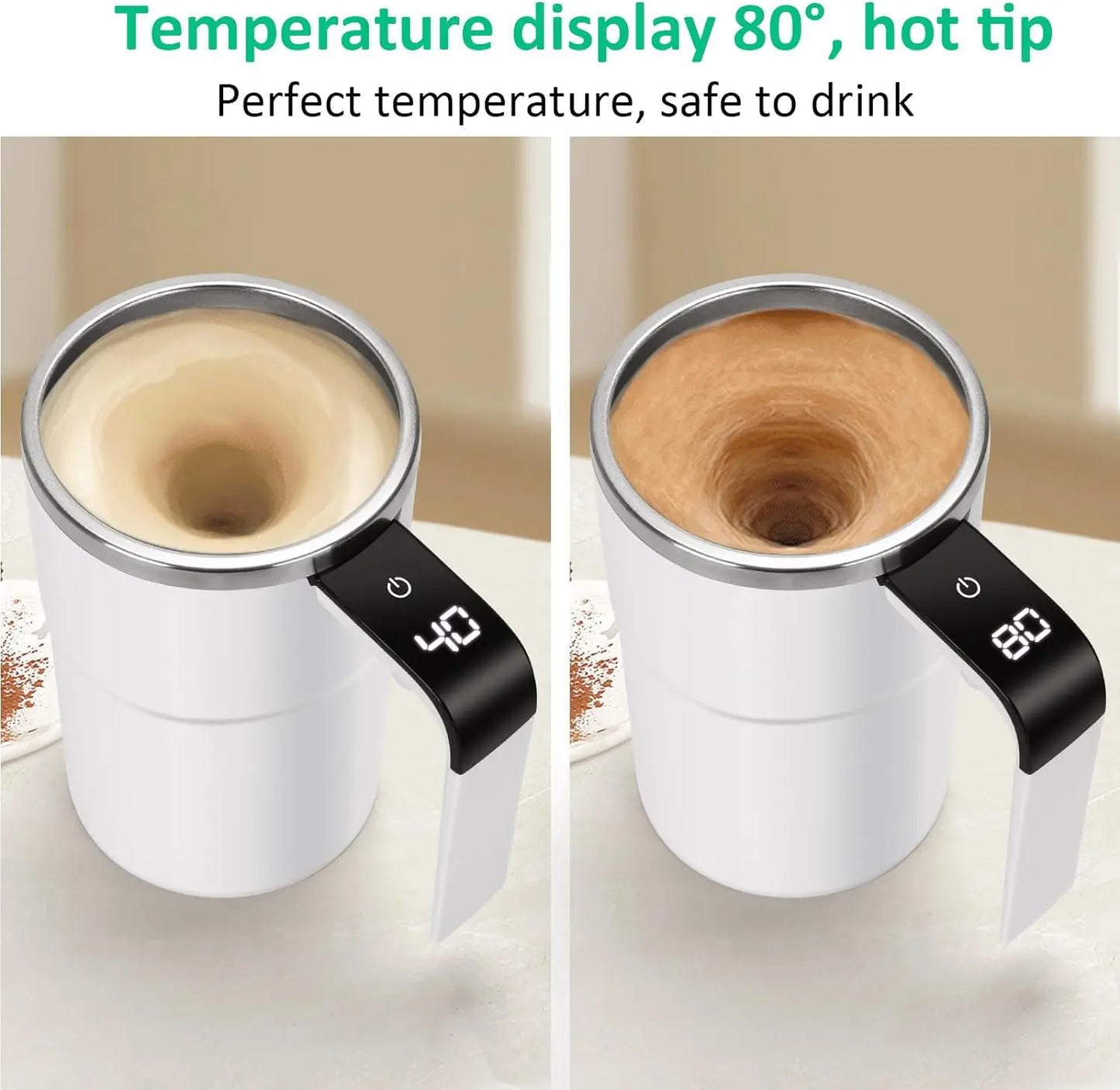 USB Rechargeable Smart Thermal Mug with Automatic Self Stirring Magnetic Mug Self Mixing Coffee Mug Food Safe LCD Screen