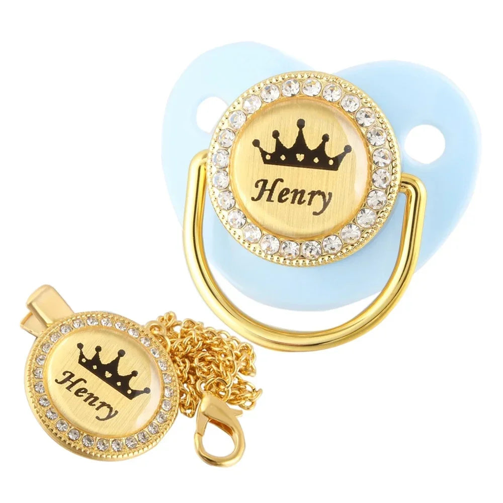 Personalized Crown Name Baby Pacifier With Chain Clip