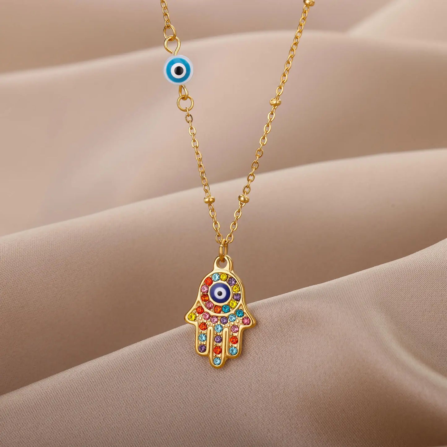 Crystal Blue Turkish Evil Eyes Necklace