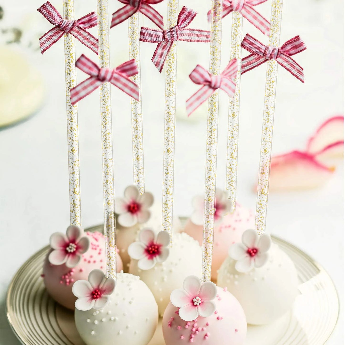 50 Counts Gold Glitter Plastic Swizzle Sticks, Crystal Cake Pops, Cocktail Coffee Drink Stirrers, 7.24 Inch