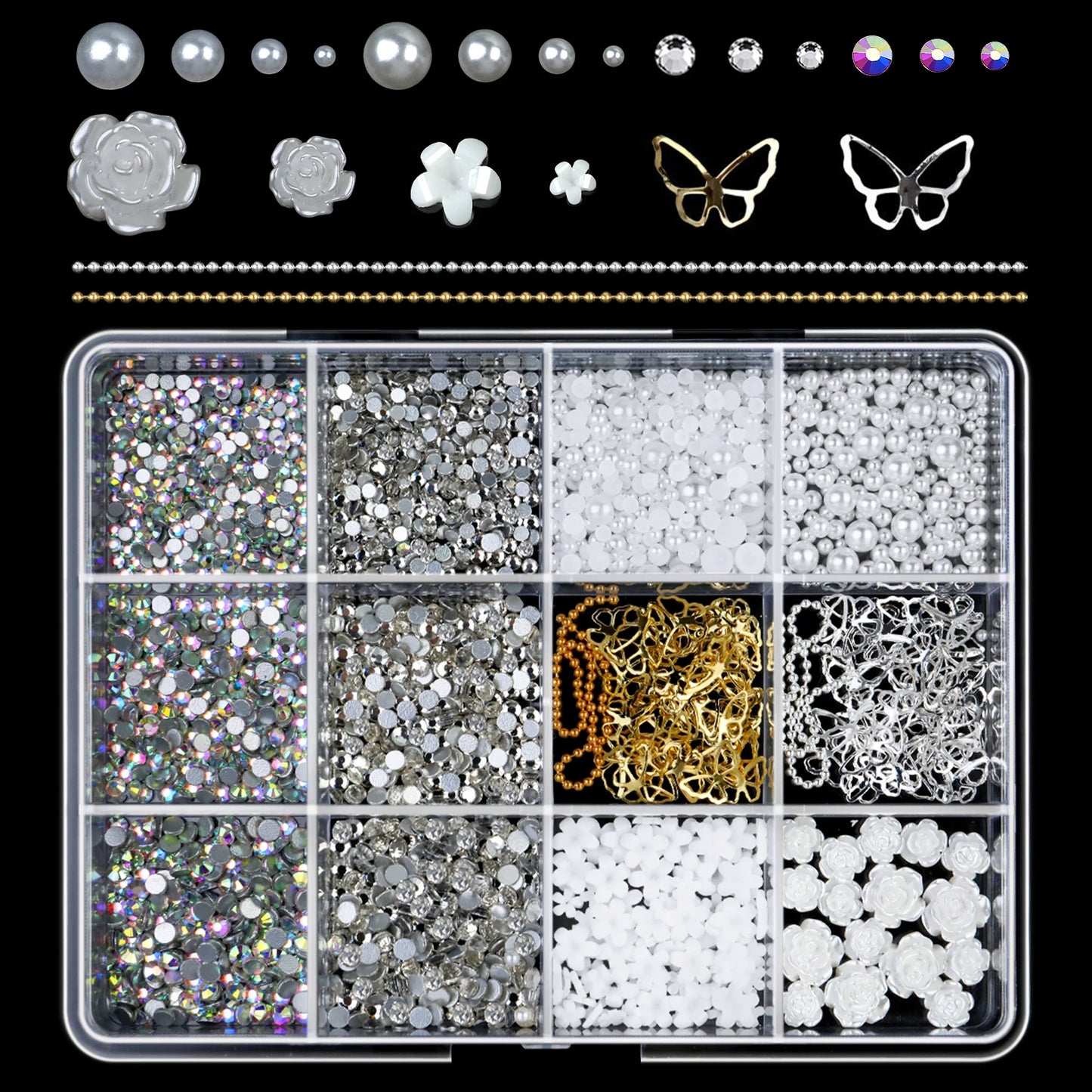 12Grids/box Mixed Resin Bowknot Nail Art Decorations/ 3D Acrylic Charms DIY Manicure