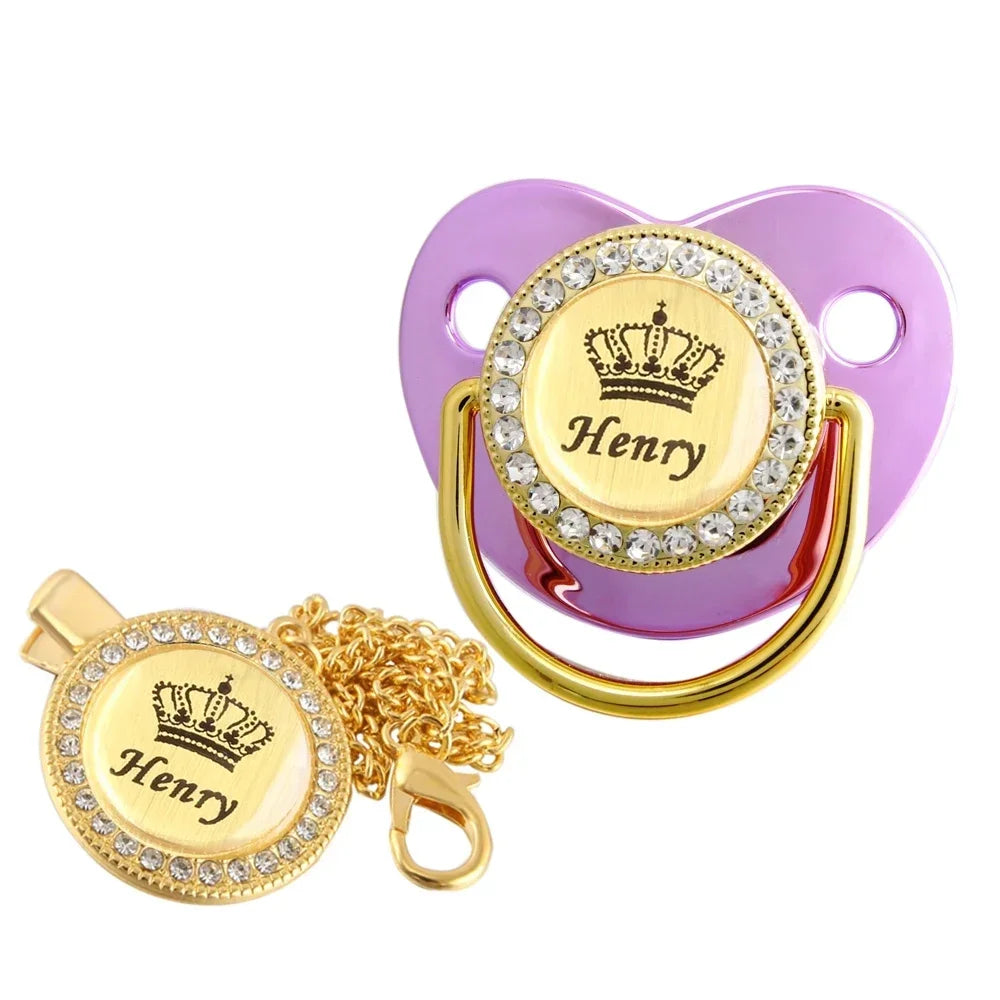 Personalized Crown Name Baby Pacifier With Chain Clip