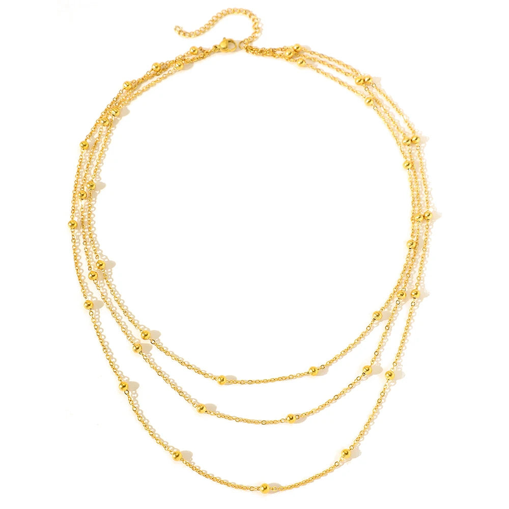 High-end Atmosphere Delicate Beads Multi-Layers Chain Bone Necklace