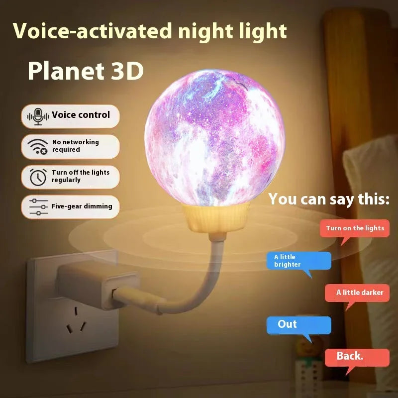 Smart Voice Control Moon Night Light USB Plug in