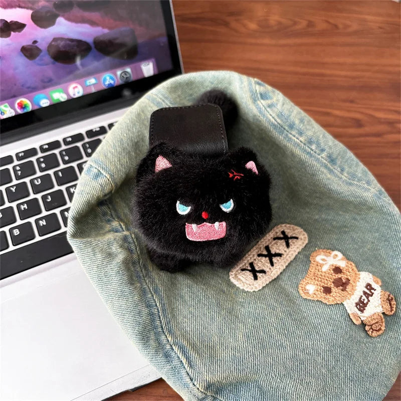 Black Cat Backpack Plush Case for AirPods